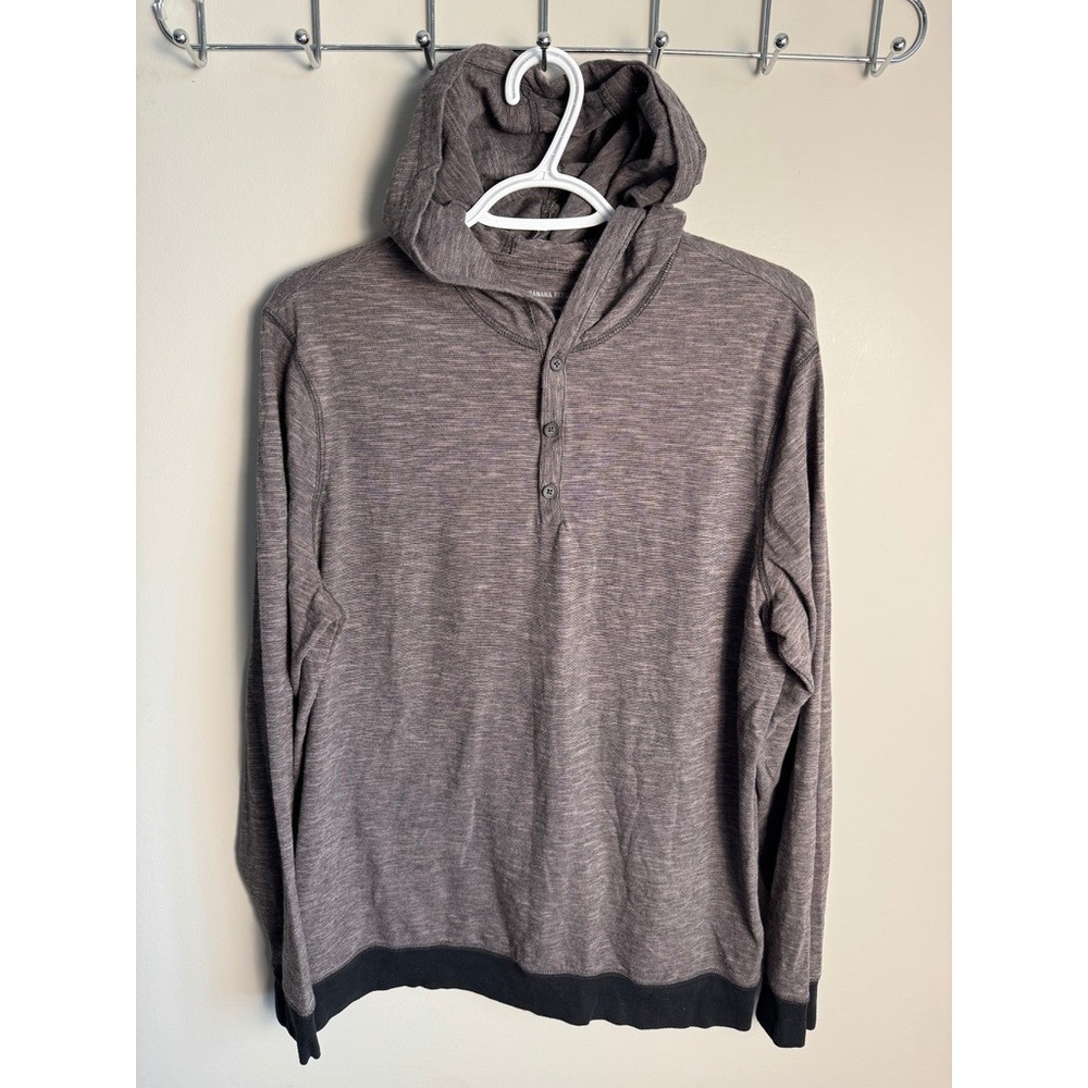 Banana Republic Mens Gray Henley Hoodie L Casual Marled Layering Soft